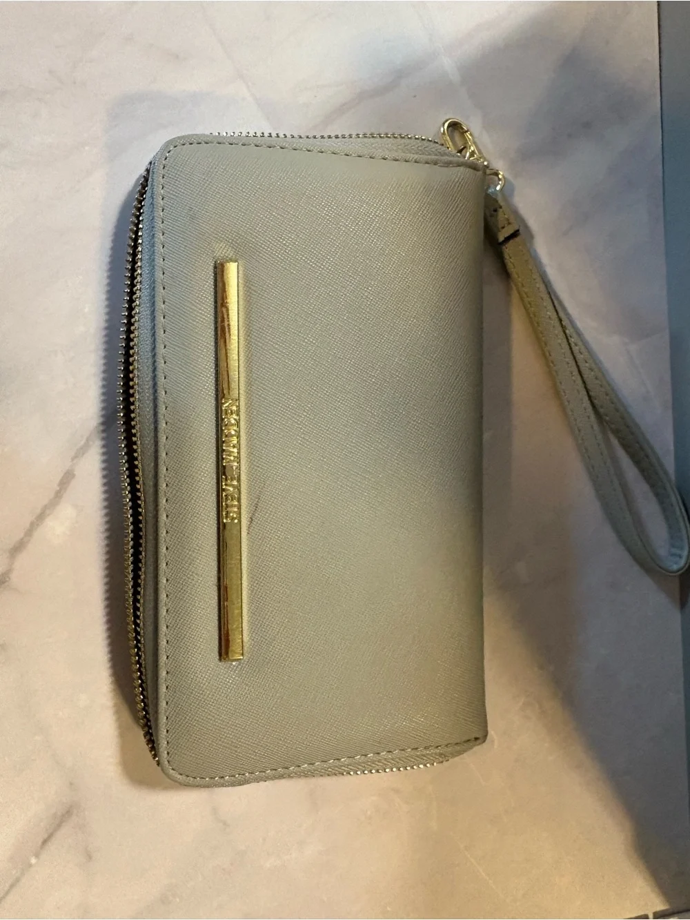 Steve Madden Light Gray Zip Wristlet Wallet with Gold Accent